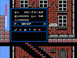 Screenshot of beginning of Simon's Quest game with Level 6 and the Flame Whip.