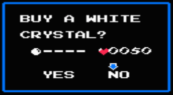 Castlevania II:  Simon's Quest - BUY A WHITE CRYSTAL? ---- ♥0050 YES  NO