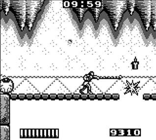 Castlevania - The Adventure - Madman, Valuable Coin, fully-powered Mystic Whip with fireball and Stage 1 scenery