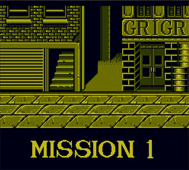 Double Dragon took inspiration from a number of films, so it is appropriate that its action is broken up into Missions, displayed across clapperboard or film slate-like, intermission screens. This still shows a shot that doesn't actually exist in the game. By the way, what or who is GRIGR?