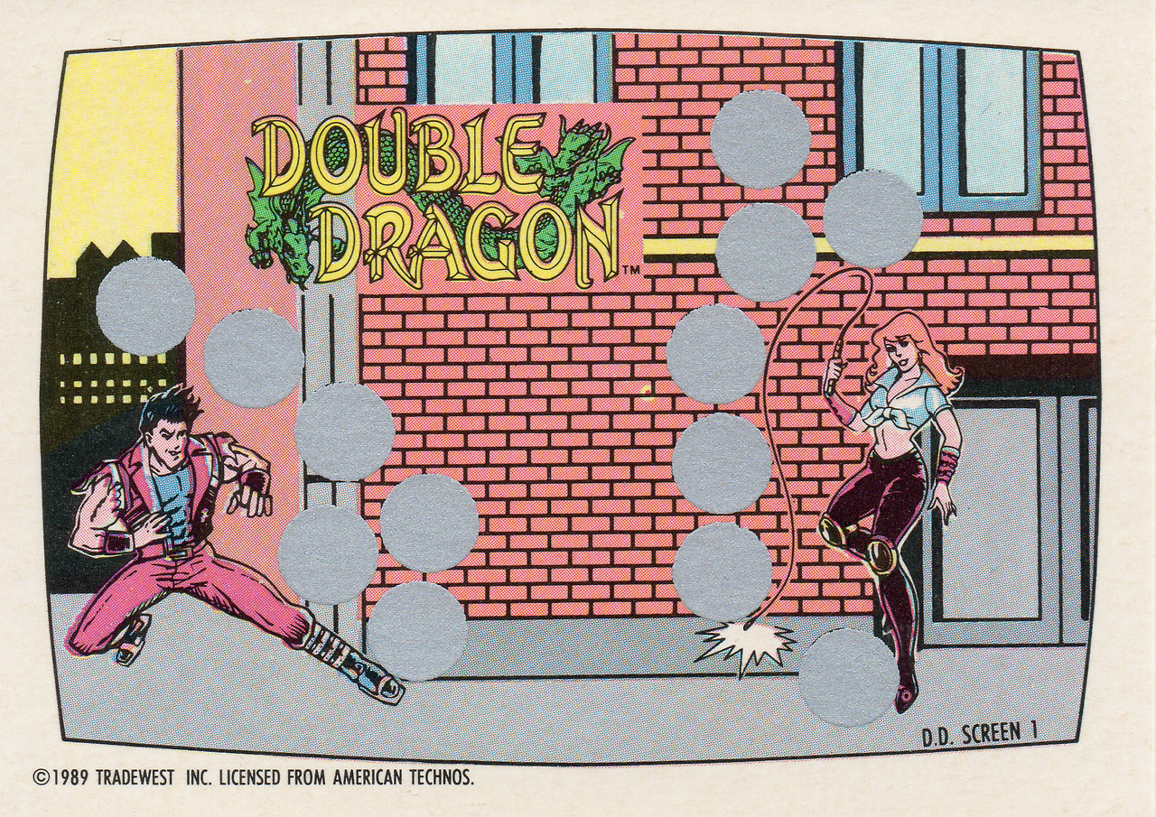 A Double Dragon scratch-off game card from the Topps Nintendo Game Pack cards set from 1989