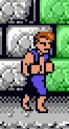 Once the bottom stone starts to slide out, jump kick over it and run slightly to the right to line Billy up to the next column of bricks.