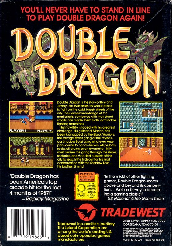 Rear cover of NES Double Dragon box reveals too much information.
