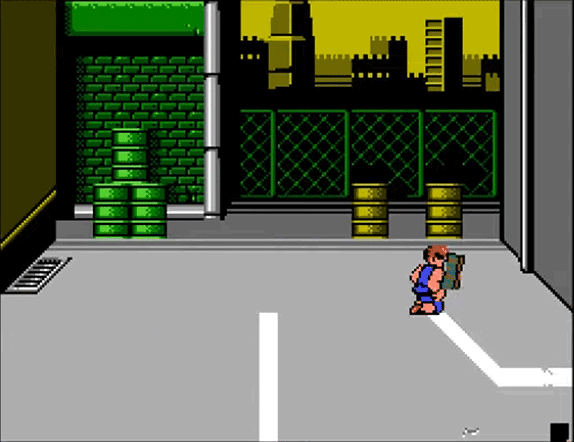 When the final enemy is down and begins flashing, if Billy is standing over a weapon and tries to pick it up by repeatedly pressing the B button, a glitched weapon may be created.