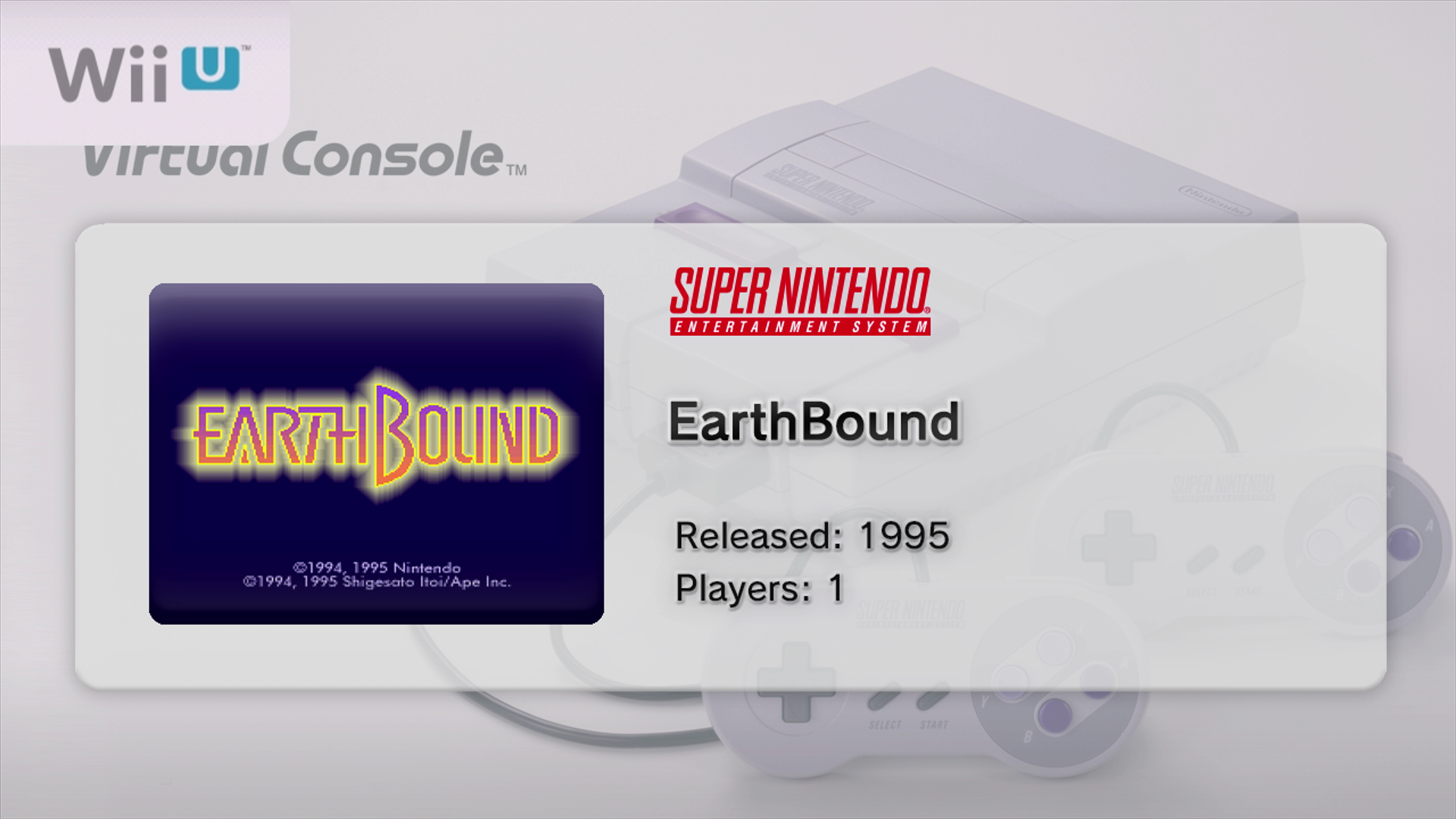 Picture of Wii U Virtual Console version of EarthBound.
