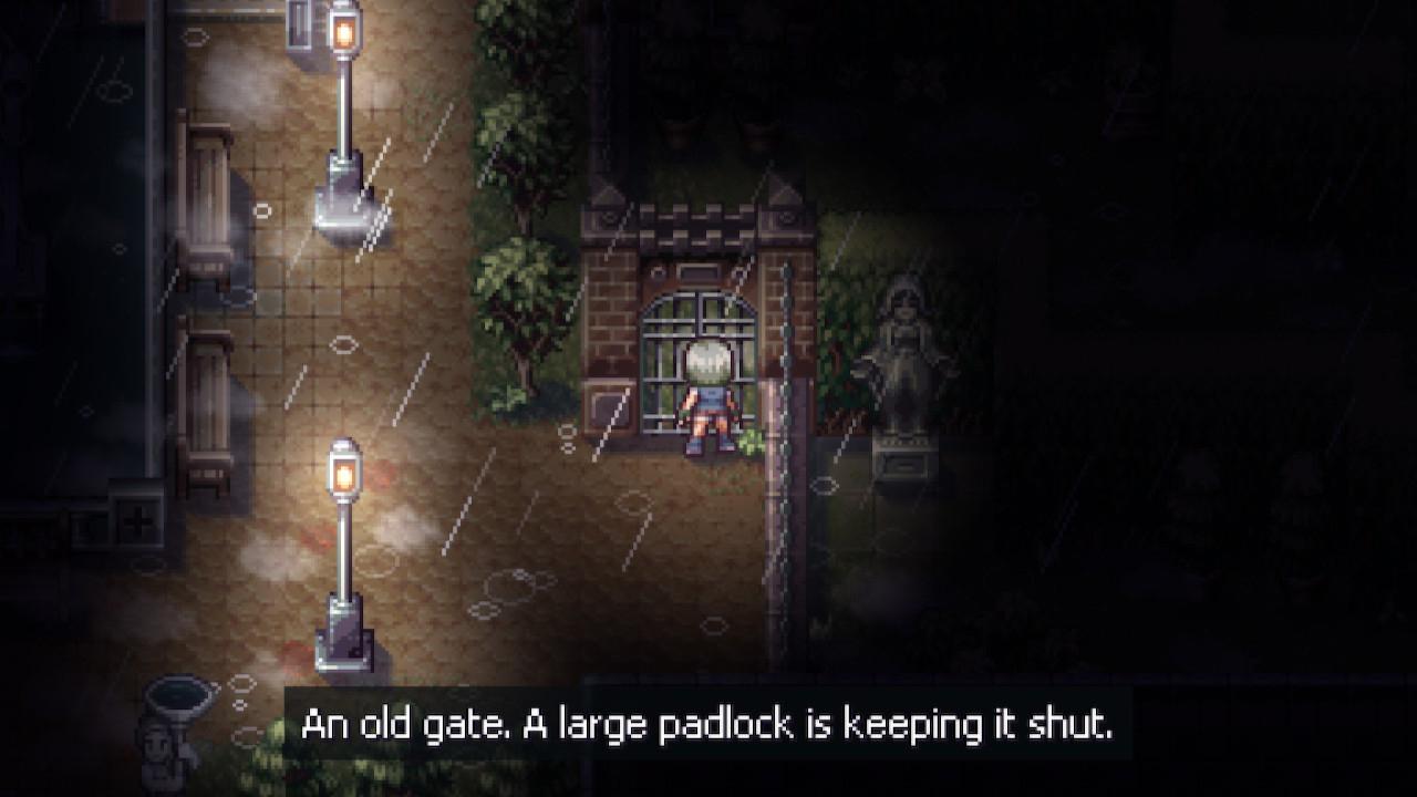 An old gate blocks Silvia from exiting the Garden Maze.